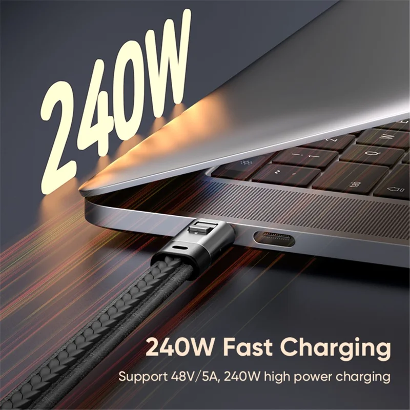 0.22m Type-C to Type-C Keychain Lanyard 2 in 1 Fast Charging Cable Strap PD 240W Super Quick Charge - Black