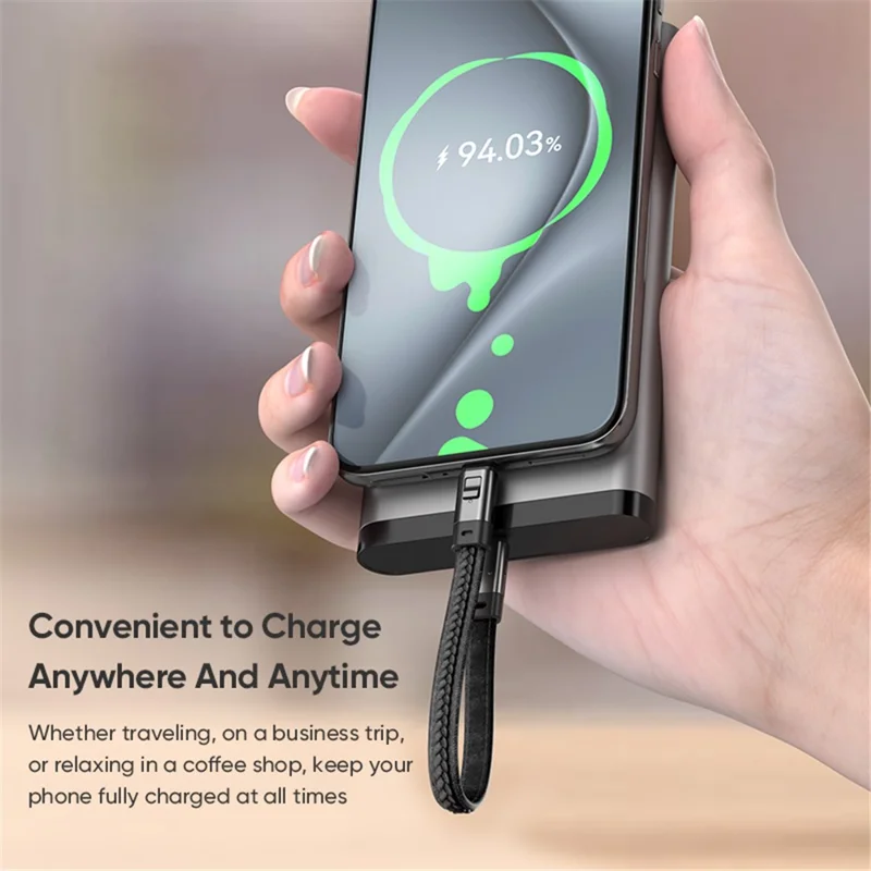0.22m Type-C to Type-C Keychain Lanyard 2 in 1 Fast Charging Cable Strap PD 240W Super Quick Charge - Black