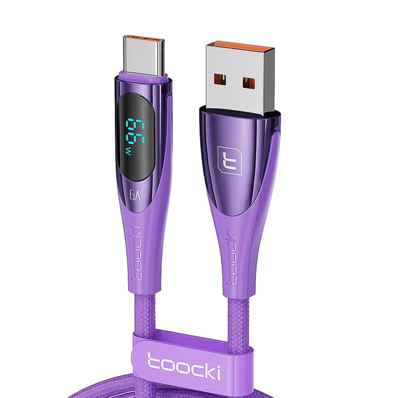 TOOCKI TQ-X34 1m USB A to Type C Braided Wire Smart Display 6A Fast Charging Data Cable - Purple