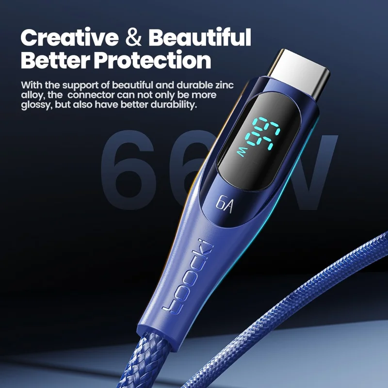 TOOCKI TQ-X34 1m USB A to Type C Braided Wire Smart Display 6A Fast Charging Data Cable - Purple