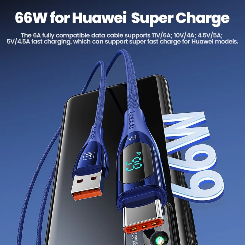 TOOCKI TQ-X34 1m USB A to Type C Braided Wire Smart Display 6A Fast Charging Data Cable - Purple