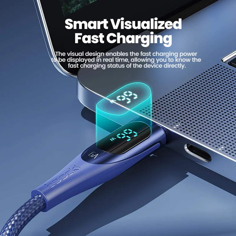 TOOCKI TQ-X34 1m USB A to Type C Braided Wire Smart Display 6A Fast Charging Data Cable - Purple