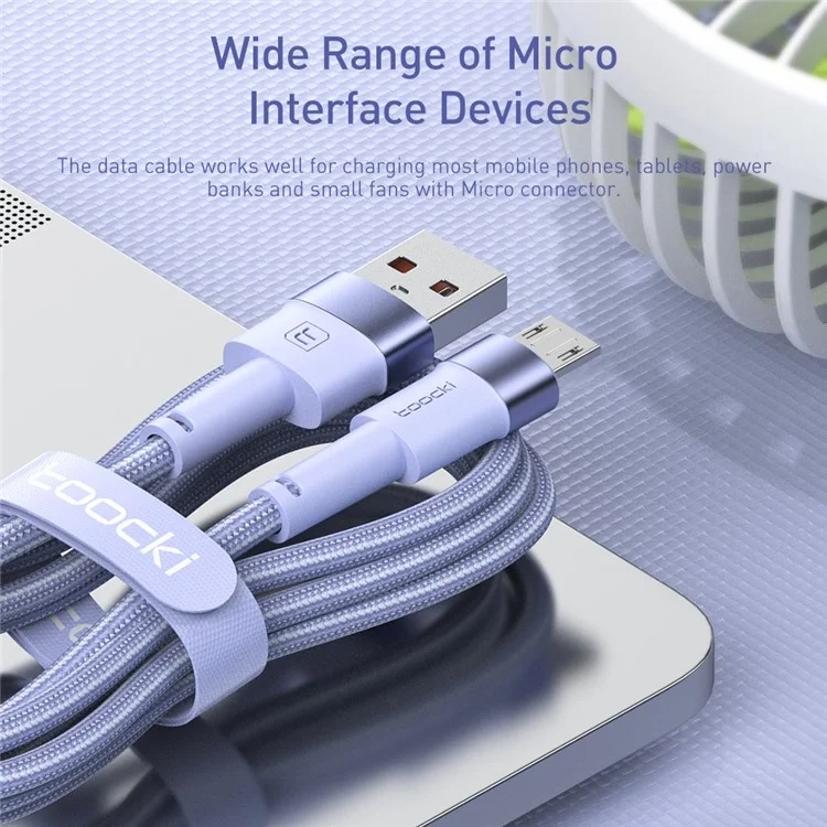 TOOCKI TQ-X16 2m USB to Micro USB Cable 2.4A Fast Charging Data Sync Braided Cord for Smartphones - Purple
