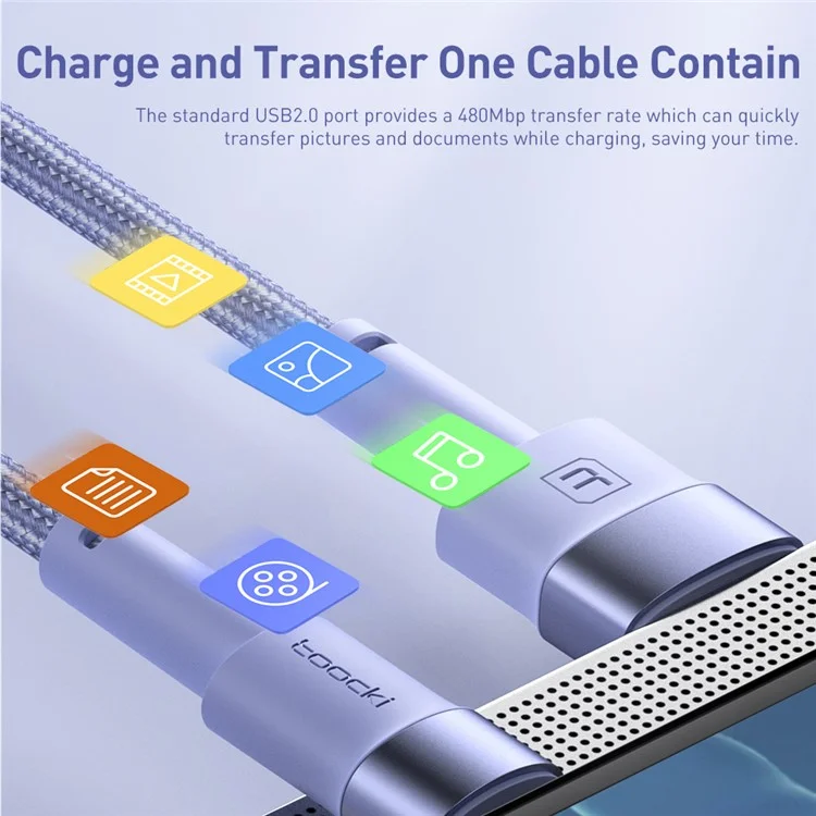 TOOCKI TQ-X16 2m USB to Micro USB Cable 2.4A Fast Charging Data Sync Braided Cord for Smartphones - Purple