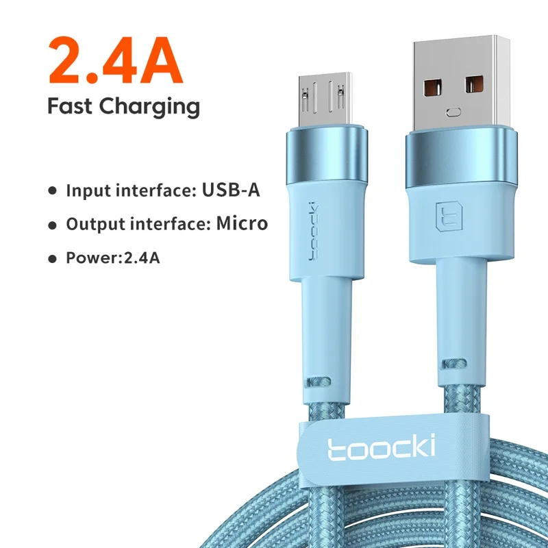 TOOCKI TQ-X16 2m USB to Micro USB Cable 2.4A Fast Charging Data Sync Braided Cord for Smartphones - Blue