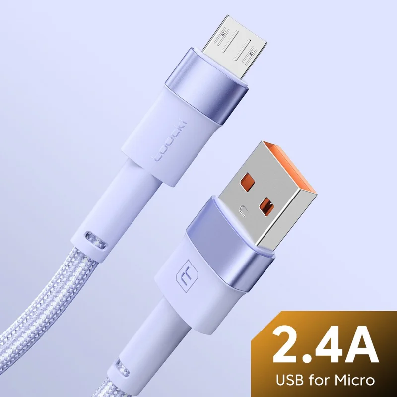TOOCKI TQ-X16 2m USB to Micro USB Cable 2.4A Fast Charging Data Sync Braided Cord for Smartphones - Blue