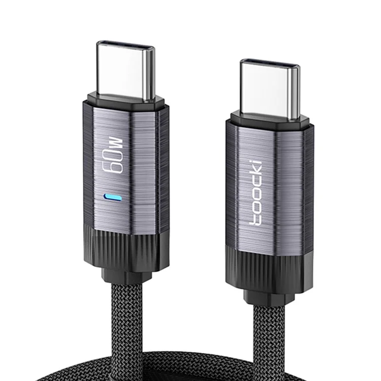 TOOCKI TQ-X24 2m USB-C auf USB-C Kabel 60W PD Schnellladekabel Datensynchronisationskabel für Laptop / Smartphone - Grau