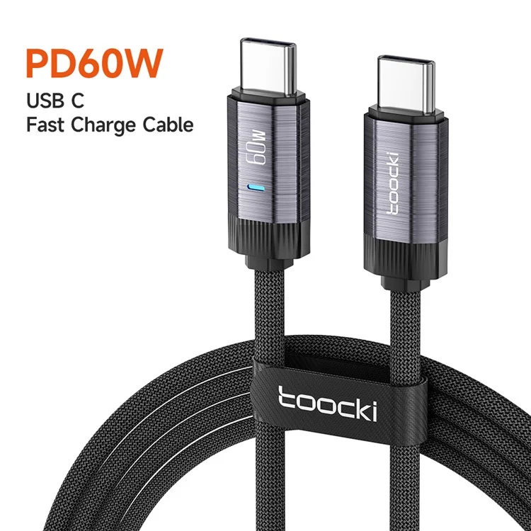 TOOCKI TQ-X24 2m USB-C auf USB-C Kabel 60W PD Schnellladekabel Datensynchronisationskabel für Laptop / Smartphone - Grau