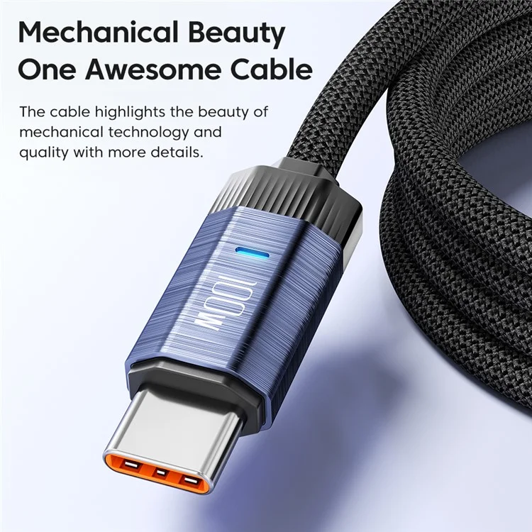 TOOCKI TQ-X24 2m USB-C auf USB-C Kabel 60W PD Schnellladekabel Datensynchronisationskabel für Laptop / Smartphone - Grau