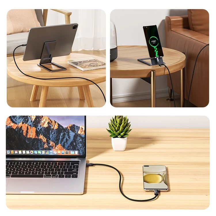 TOOCKI TQ-X24 2m USB-C auf USB-C Kabel 60W PD Schnellladekabel Datensynchronisationskabel für Laptop / Smartphone - Grau