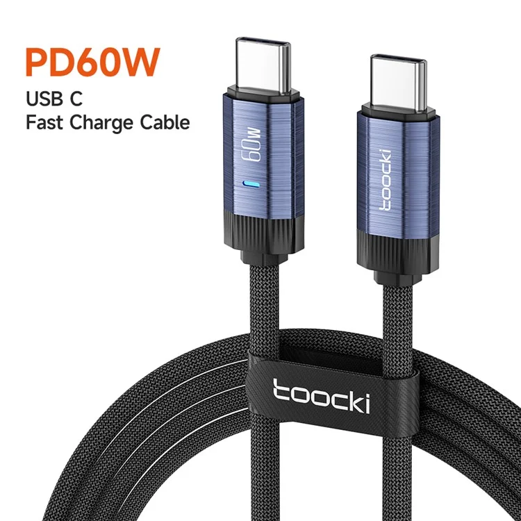 TOOCKI TQ-X24 1m USB-C zu USB-C Kabel 60W PD Schnellladekabel Datensynchronisationskabel für Laptop / Smartphone - Blau