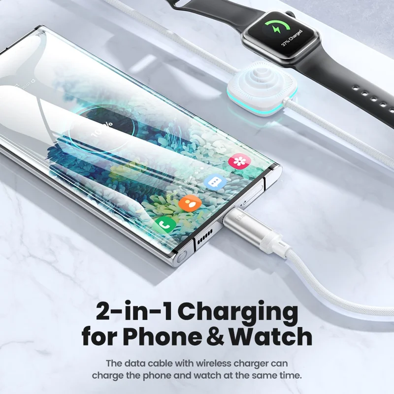 TOOCKI TQ-X49C3 Cable de carga rápida USB C a USB C PD de 60 W con cargador inalámbrico para Apple Watch, 1,2 m