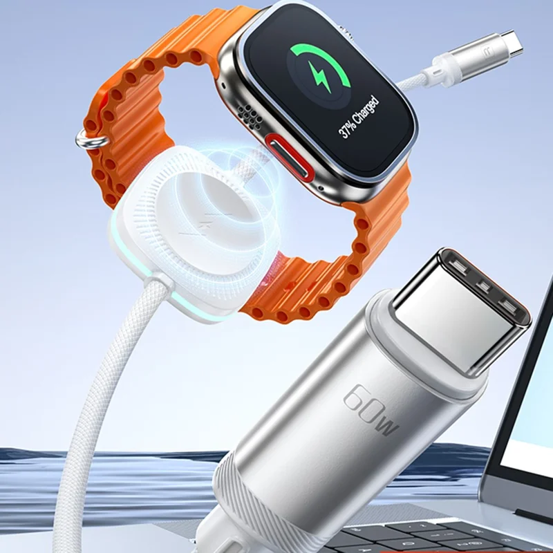TOOCKI TQ-X49C3 Cable de carga rápida USB C a USB C PD de 60 W con cargador inalámbrico para Apple Watch, 1,2 m
