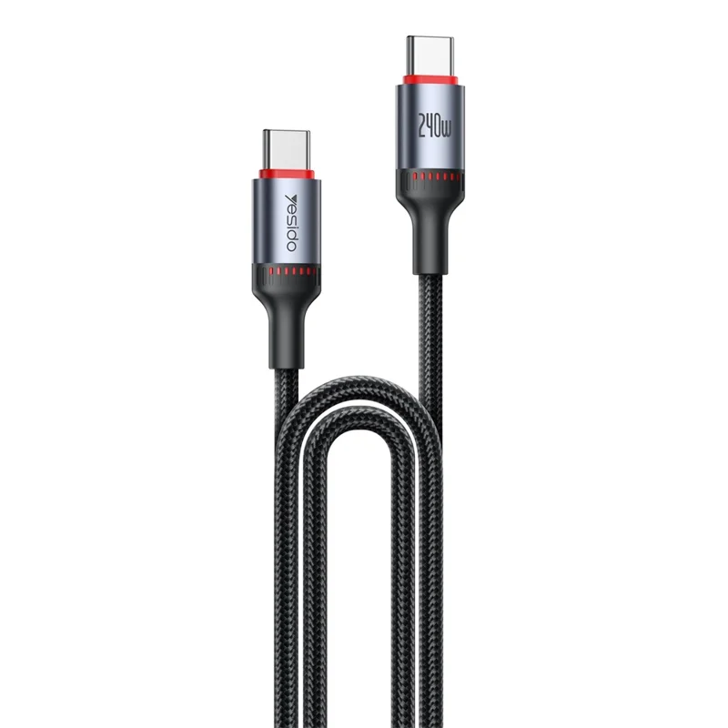 YESIDO CA186 2m Data Cable 240W Fast Charging USB C to USB C Braided Wire for Smartphone Tablet Laptop