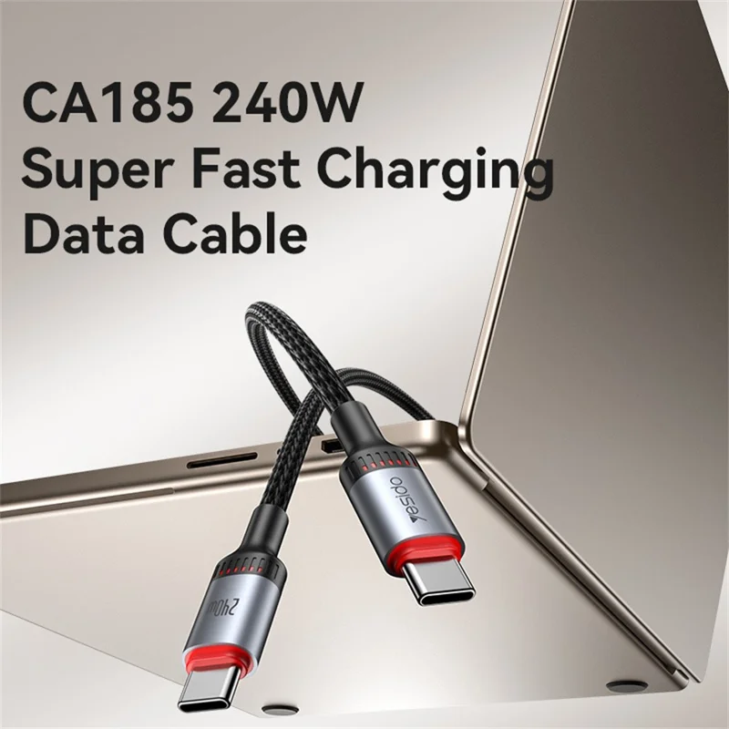 YESIDO CA186 2m Data Cable 240W Fast Charging USB C to USB C Braided Wire for Smartphone Tablet Laptop