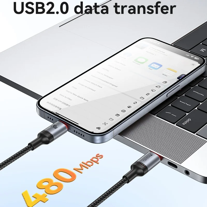 YESIDO CA186 2m Data Cable 240W Fast Charging USB C to USB C Braided Wire for Smartphone Tablet Laptop