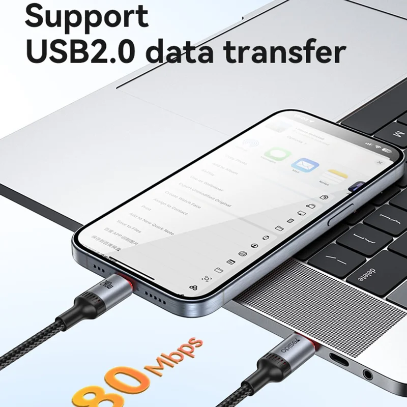 YESIDO CA185 Câble de Données de 1,2 m 240W USB C vers USB C Tressé pour Smartphone, Tablette et Ordinateur Portable
