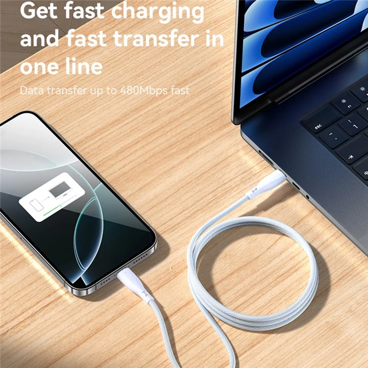 YESIDO CA168 1.2m Type C to Type C Braided Data Cable 60W Fast Charging USB C Wire - White