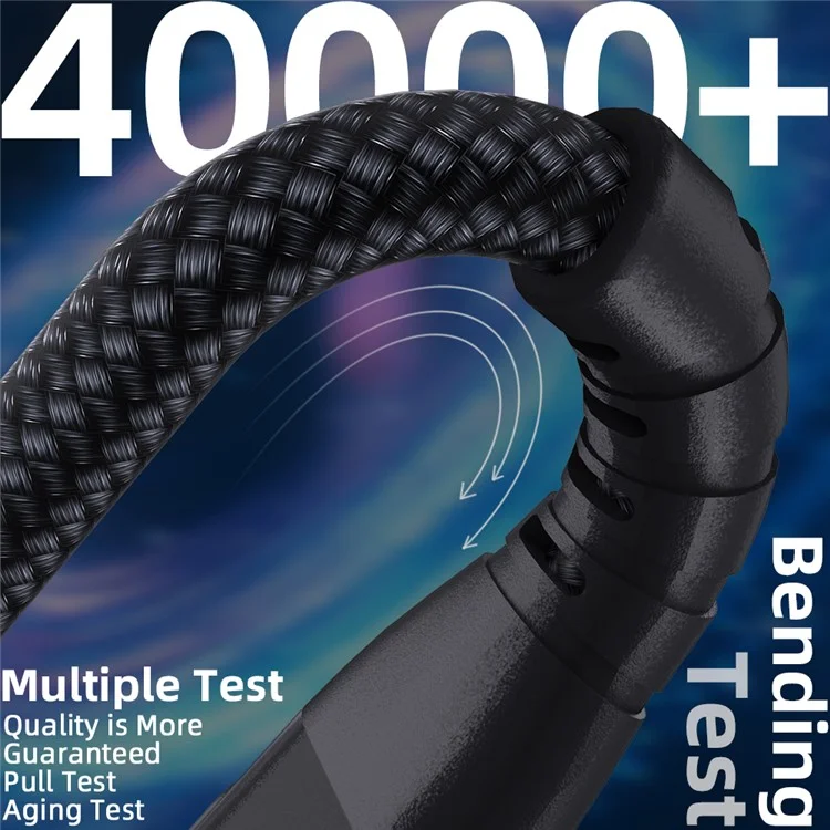 3m USB-C to USB-C Cable Digital Display 3A / 20V 60W Fast Charging Braided Data Cord for Smartphones Tablets - Black
