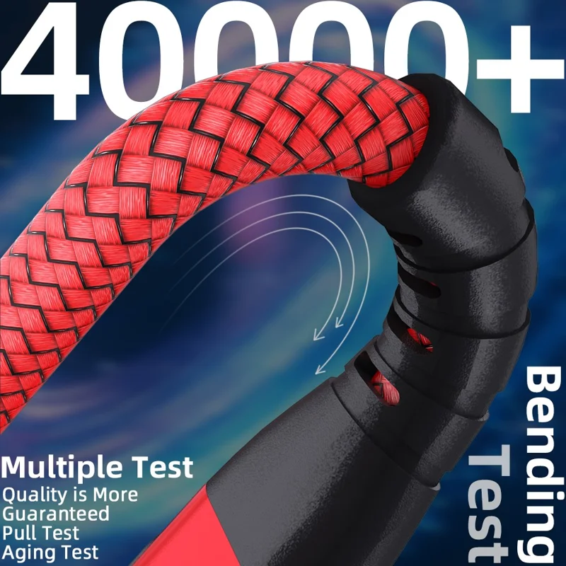 3m USB-C to USB-C Cable Digital Display 3A / 20V 60W Fast Charging Braided Data Cord for Smartphones Tablets - Red
