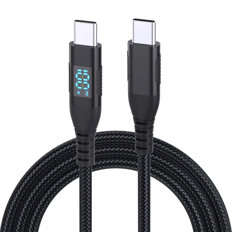 1m USB-C to USB-C Cable 100W 5A / 20V Nylon Braided Phone Tablet Fast Charging Digital Display Cord - Black