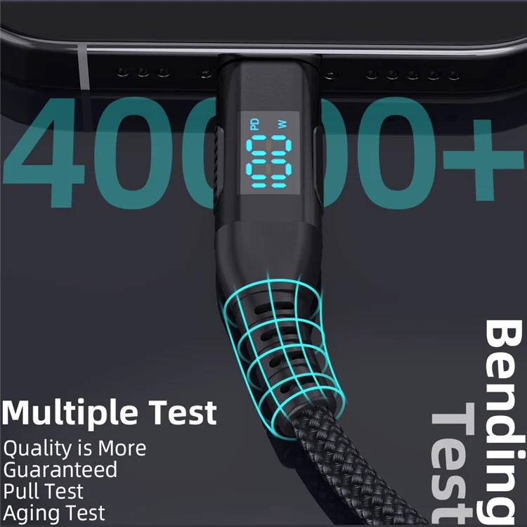 1m USB-C to USB-C Cable 100W 5A / 20V Nylon Braided Phone Tablet Fast Charging Digital Display Cord - Black