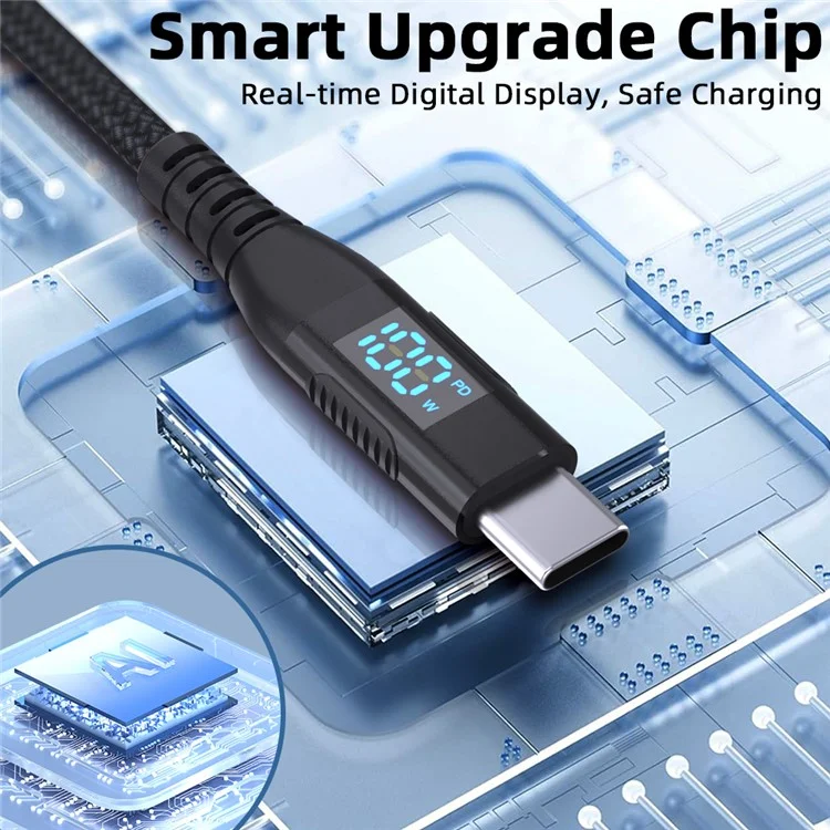 1m USB-C to USB-C Cable 100W 5A / 20V Nylon Braided Phone Tablet Fast Charging Digital Display Cord - Black