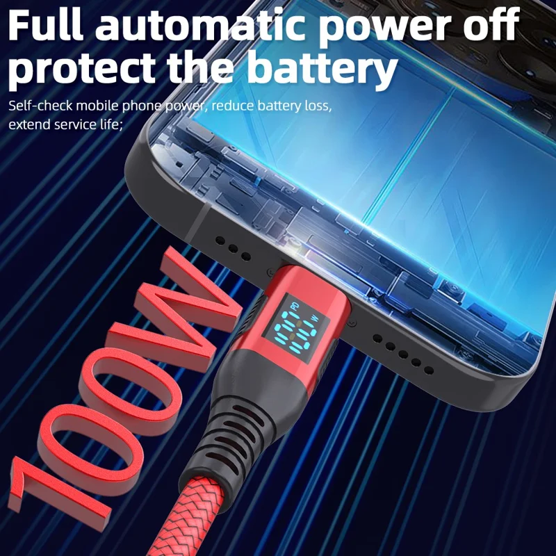 3m USB-C to USB-C Cable 100W 5A / 20V Nylon Braided Phone Tablet Fast Charging Digital Display Cord - Red