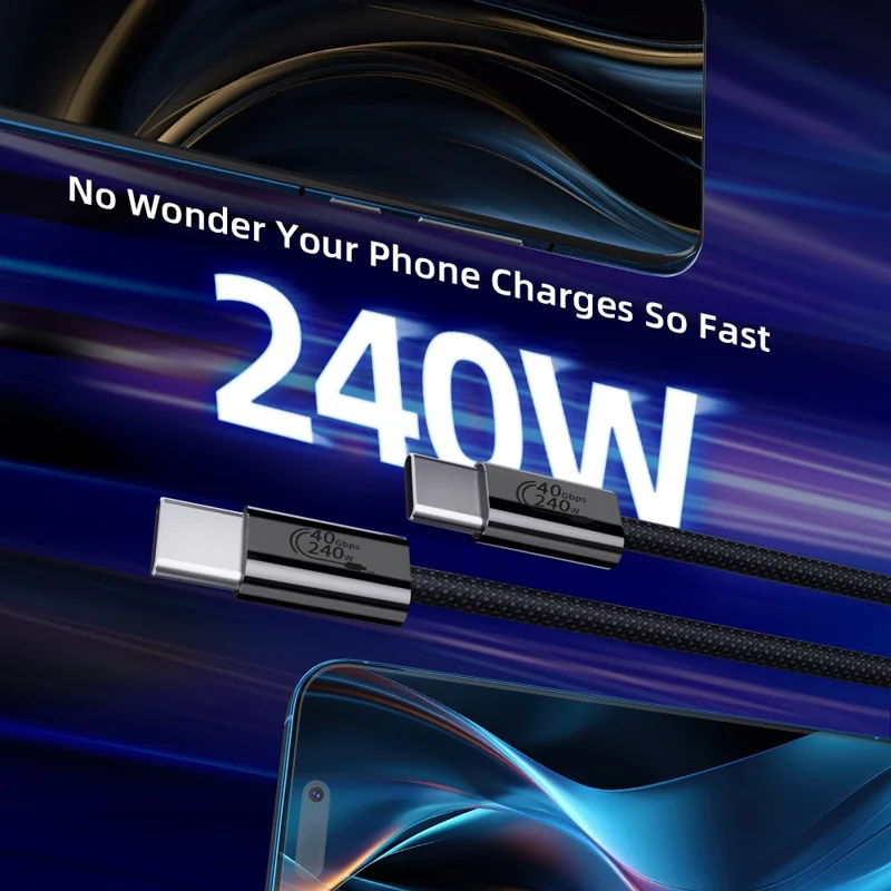 0.3m USB4 Type C Cable 240W PD Fast Charging 40Gbps High Speed Data Transfer Wire for Laptop / Phone