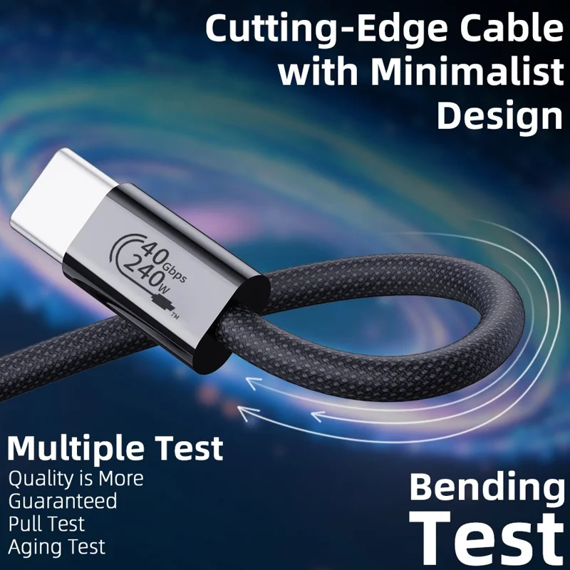 0.3m USB4 Type C Cable 240W PD Fast Charging 40Gbps High Speed Data Transfer Wire for Laptop / Phone