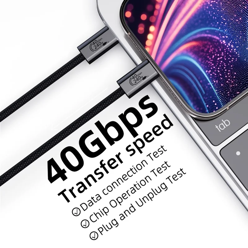 0.3m USB4 Type C Cable 240W PD Fast Charging 40Gbps High Speed Data Transfer Wire for Laptop / Phone