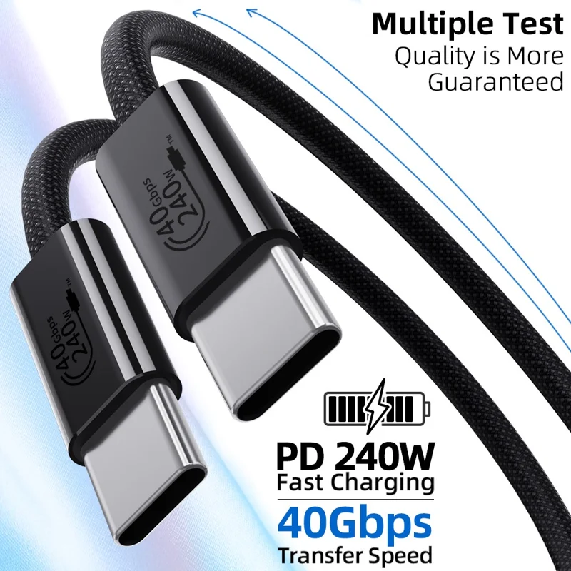 1m USB4 Type C Cable 240W PD Fast Charging 40Gbps High Speed Data Transfer Wire for Laptop / Phone