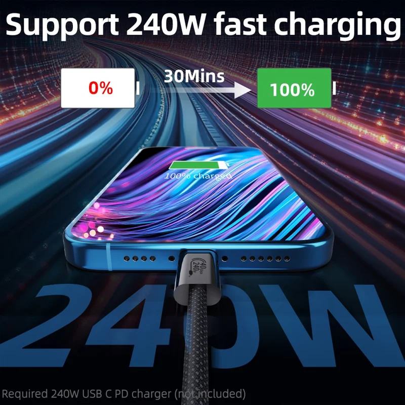 1m USB4 Type C Cable 240W PD Fast Charging 40Gbps High Speed Data Transfer Wire for Laptop / Phone