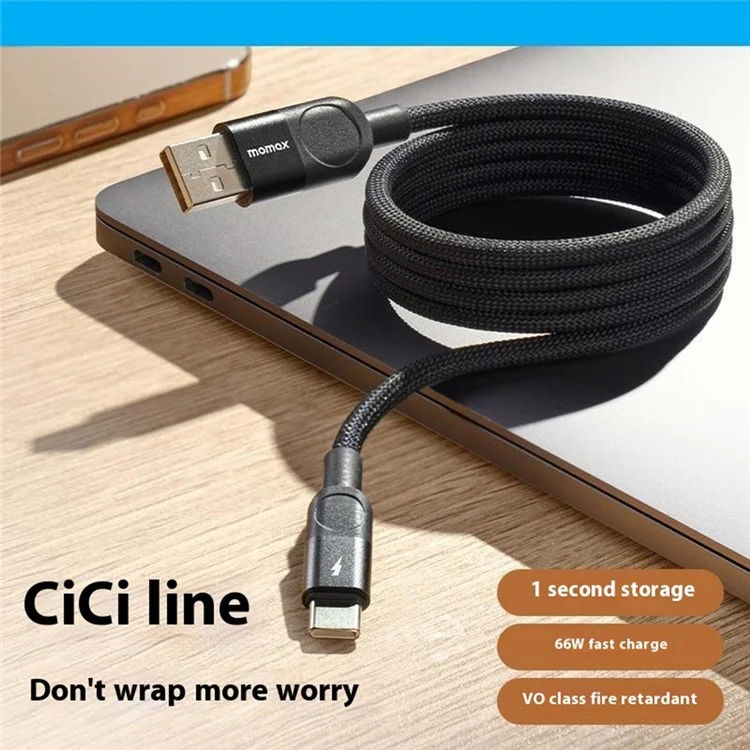 MOMAX Mag.Link 1m USB A to USB C Magnetic Nylon Braided Cord 66W Fast Charging Data Cable