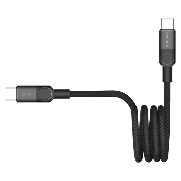 MOMAX Mag.Link Cavo di Ricarica Rapida Magnetico da 1m 60W USB C a USB C con Treccia - Nero