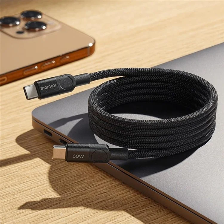 MOMAX Mag.Link Cavo di Ricarica Rapida Magnetico da 1m 60W USB C a USB C con Treccia - Nero