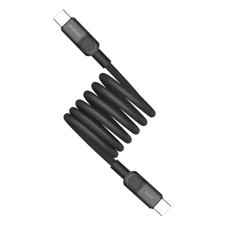 MOMAX Mag.Link Cavo di Ricarica Rapida Magnetico da 1m 60W USB C a USB C con Treccia - Nero