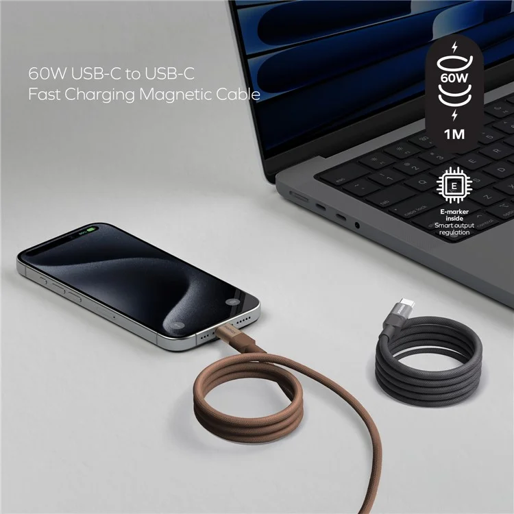 MOMAX Mag.Link Cavo di Ricarica Rapida Magnetico da 1m 60W USB C a USB C con Treccia - Nero