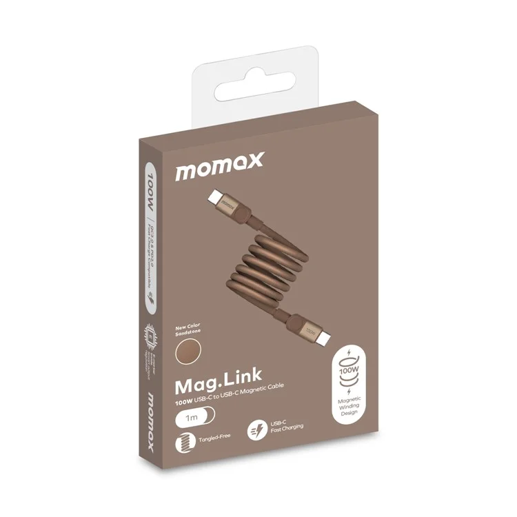 MOMAX Mag.Link 1m 100W Magnetic Braided Fast Charging Cable USB C to USB C Wire for Laptop / Phone / Tablet - Gold