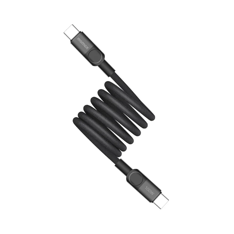 MOMAX Mag.Link 1m 100W Magnetic Braided Fast Charging Cable USB C to USB C Wire for Laptop / Phone / Tablet - Black