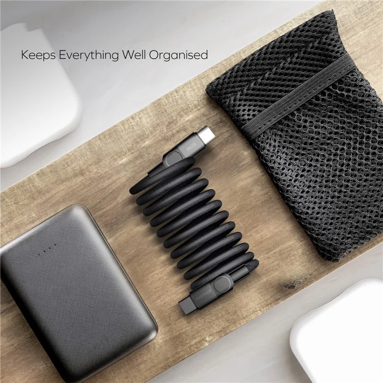 MOMAX Mag.Link 2m 60W Magnetic Braided Fast Charging Cable USB C to USB C Data Cord - Black
