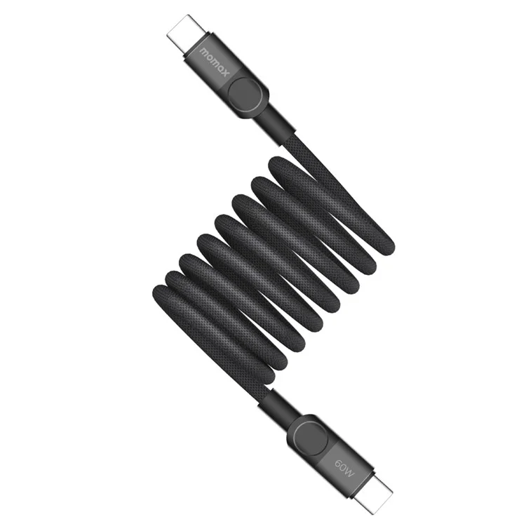 MOMAX Mag.Link 2m 60W Magnetic Braided Fast Charging Cable USB C to USB C Data Cord - Black