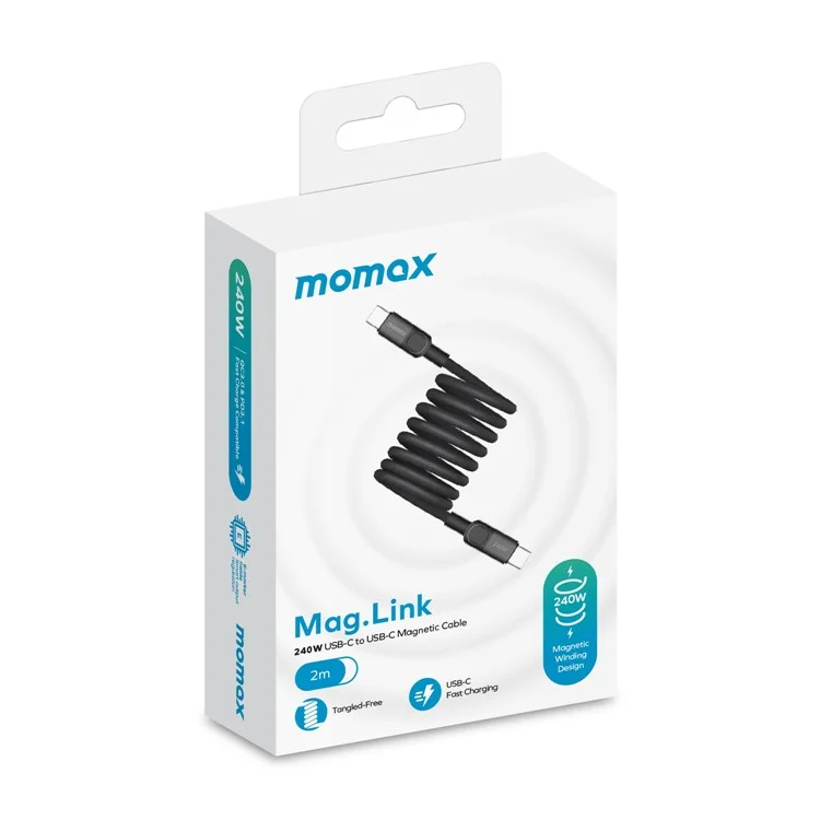 MOMAX Mag.Link 2m 240W Fast Charging Cable USB C to USB C Magnetic Braided Wire for Laptop / Phone / Tablet