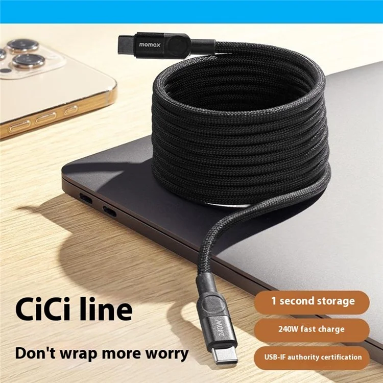 MOMAX Mag.Link 2m 240W Fast Charging Cable USB C to USB C Magnetic Braided Wire for Laptop / Phone / Tablet