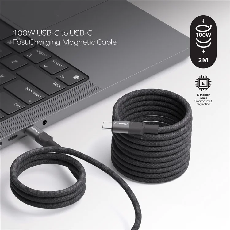 MOMAX Mag.Link 2m 100W Magnetic Braided Fast Charging Cable USB C to USB C Wire for Laptop / Phone / Tablet - Gold