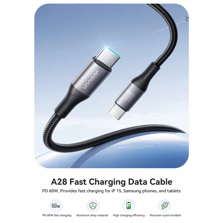 Câble de charge rapide JOYROOM S-A28 de 1 m, 60W, Type-C vers Type-C - Noir