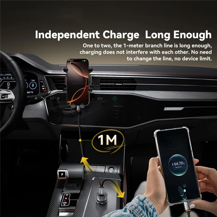 ESSAGER 1m USB-A to iP + Type-C Fast Charging Cable 100W PD Sync Data Transfer Cable - Black
