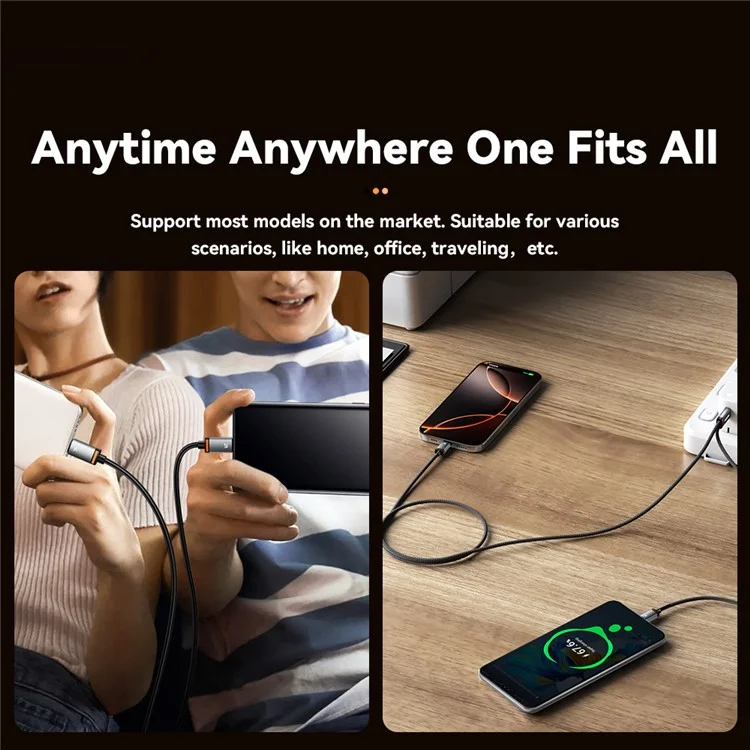 ESSAGER 1m USB-A to iP + Type-C Fast Charging Cable 100W PD Sync Data Transfer Cable - Black