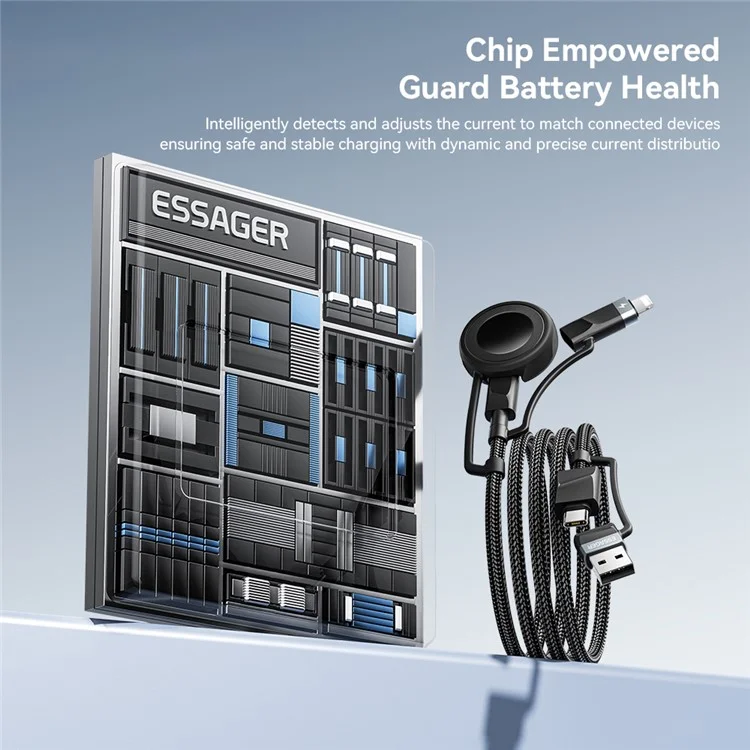ESSAGER Câble de Charge 5 en 1 de 2M, Charge Rapide PD 60W, Synchronisation de Données 480Mbps pour Téléphone / Tablette / Montre