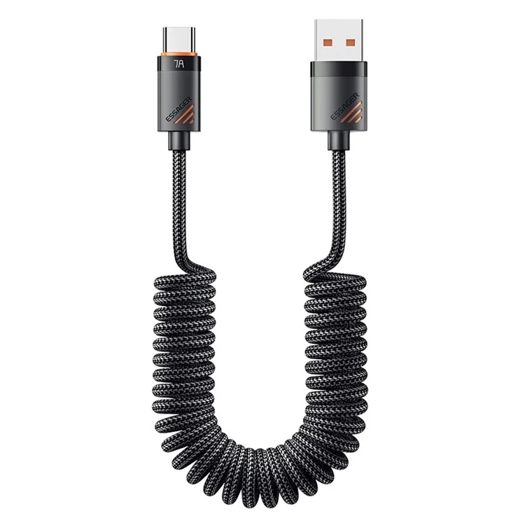 ESSAGER Пружинный кабель для зарядки USB-A на Type-C 100 Вт 7А, длина 1,2 м